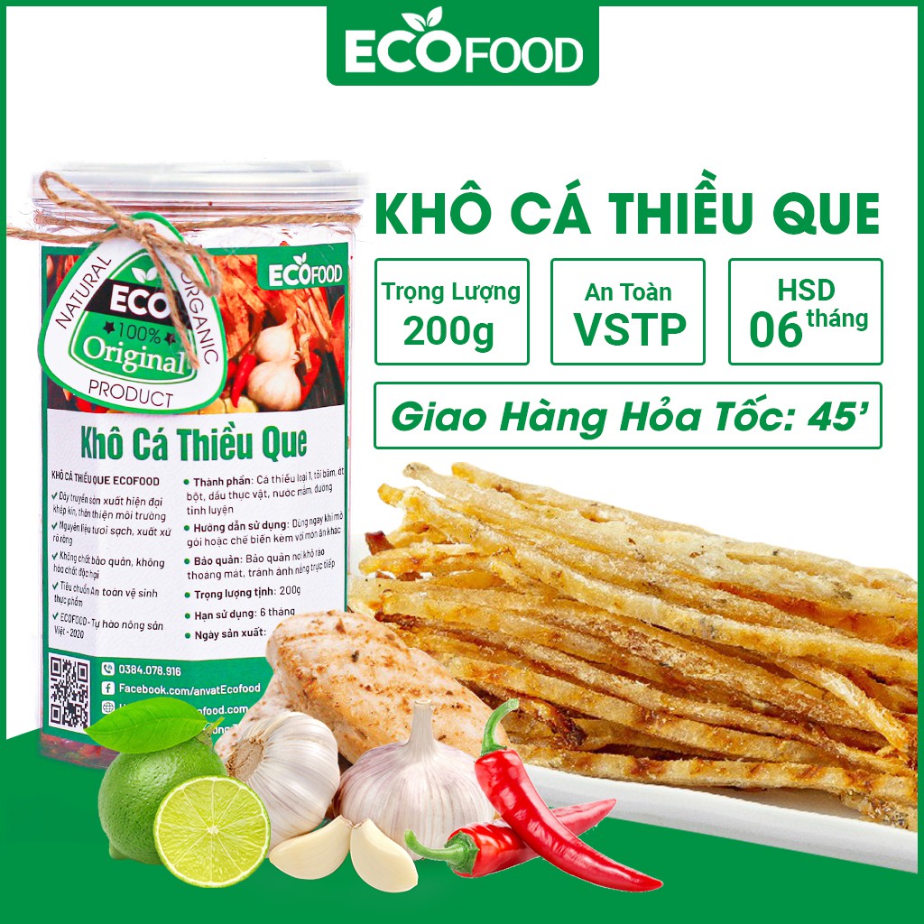 Khô Cá Thiều Que Cắt Sợi Tẩm Gia Vị 200G Ăn Liền Ecofood - Đồ Ăn Vặt Việt Nam, An Toàn Vệ Sinh Thực Phẩm