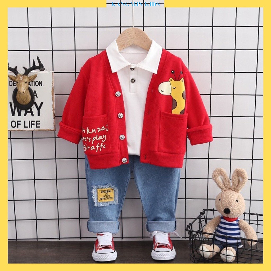 Áo khoác cardigan cho bé kangmin-kids, Áo khoác cotton  in hình hươu cực xinh cho bé từ8-20kg mã H001