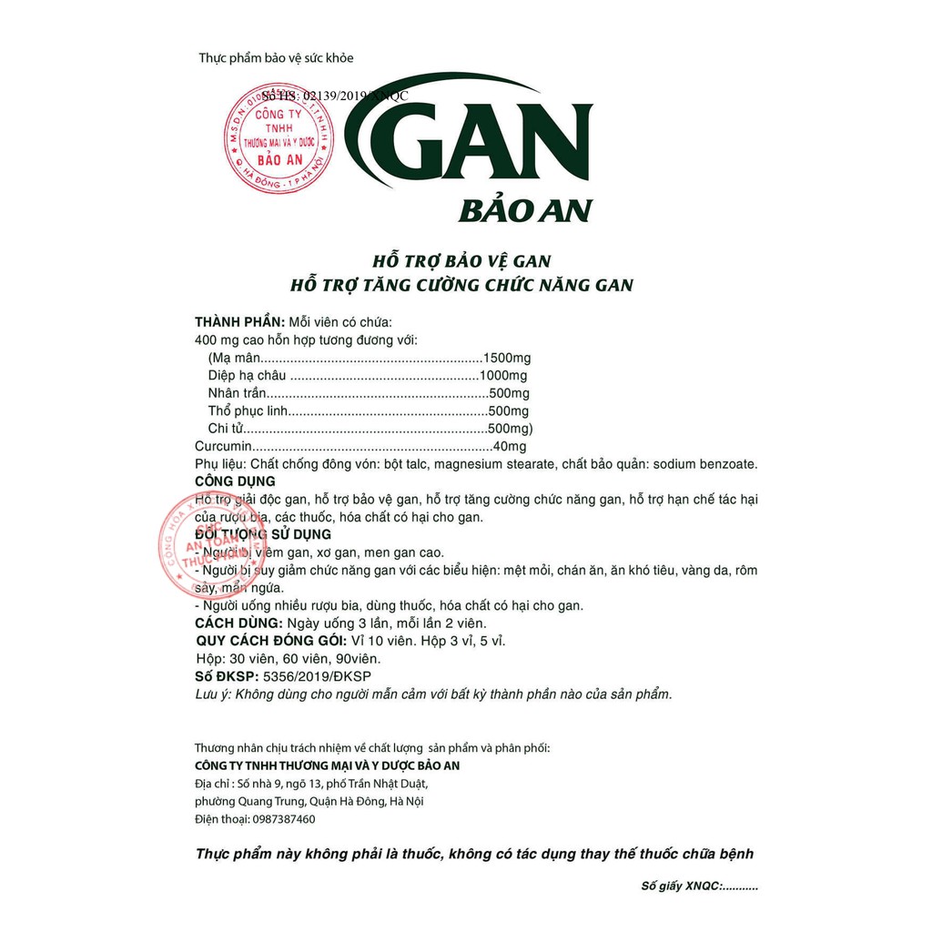 GAN BẢO AN - BẢO VỆ, TĂNG CƯỜNG CHỨC NĂNG GAN, DÙNG CHO NGƯỜI UỐNG NHIỀU BIA RƯỢU, MEN GAN CAO, VIÊM GAN