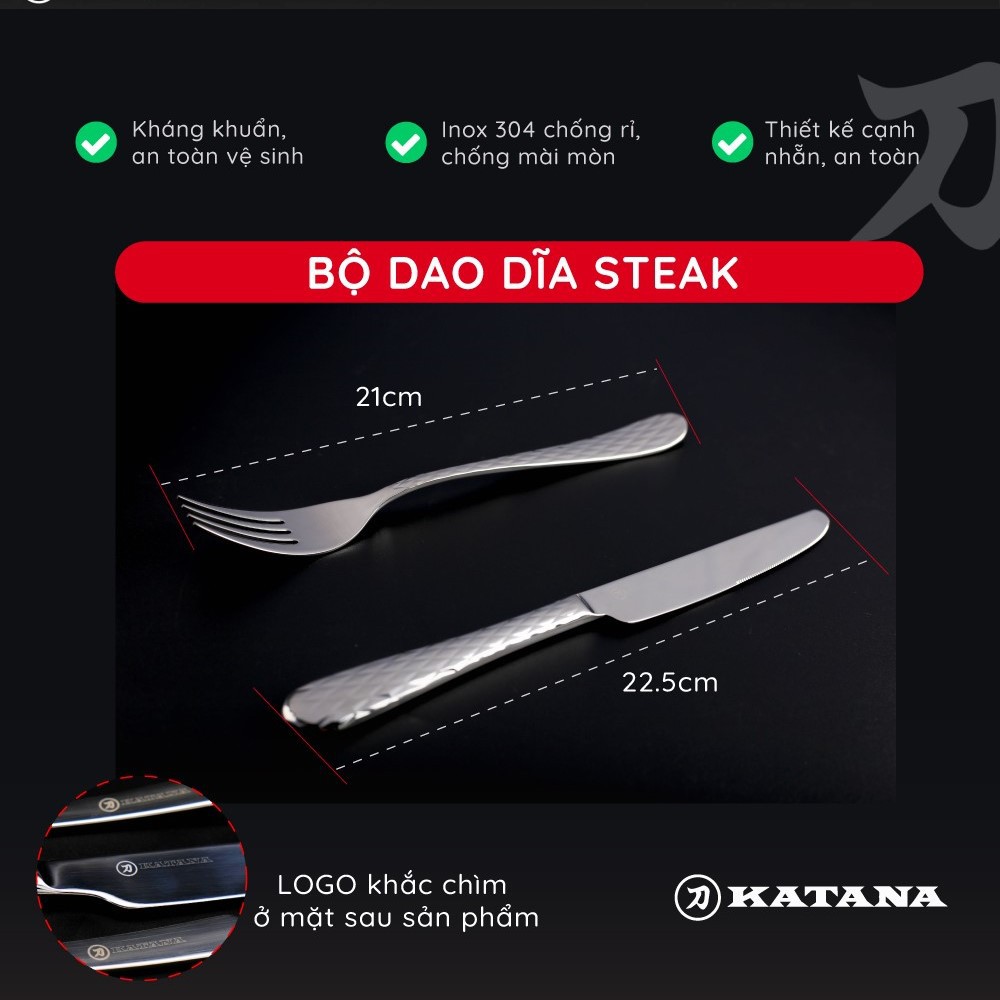 Bộ dao và dĩa beefsteak inox pha lê KATANA Crystal VTK384 8 món