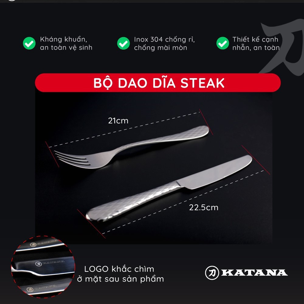 Set 8 dao dĩa beefsteak cao cấp quả trám Crystal Katana