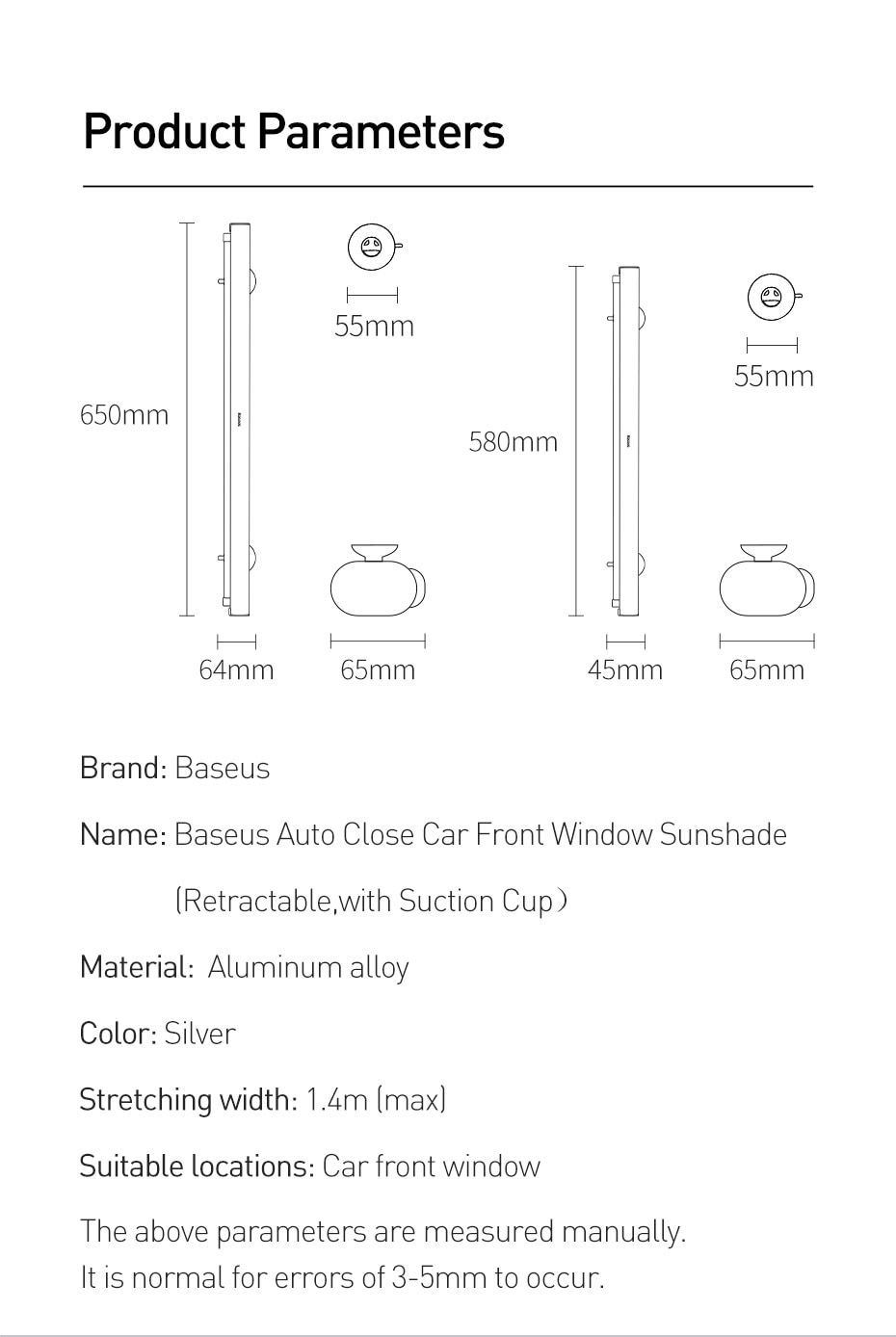 BASEUS Tấm Che Nắng 58 / 64 / cm Gắn Kính Chắn Gió Xe Ô Tô Xiaomi Youpin