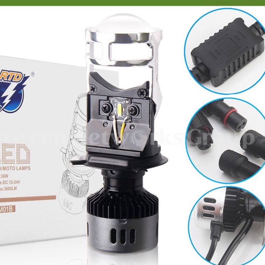 Đèn pha led bi cầu mini M01B chân H4 12-24V 36W Greennetworks (1 Đèn )