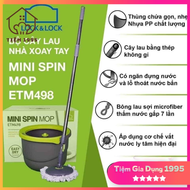 Bộ cây lau nhà Mini Spin Mop Lock&amp;Lock ETM498 và Lock&amp;Lock ETM494 kiểu dáng nhỏ gọn, siêu chắc chắn