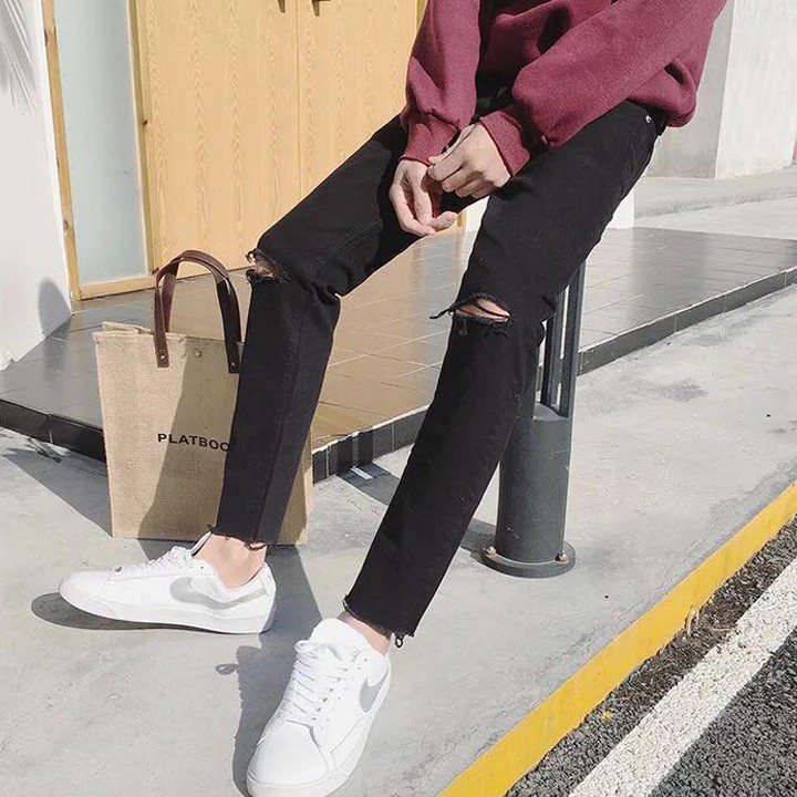 Quần Jean Nam Rách Gối Chất Co Giãn Mềm Mịn Ống Bó Trẻ Trung | BigBuy360 - bigbuy360.vn