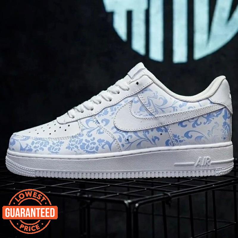 Giày Thể Thao PIM Air Force 1 Đế Bằng Màu Sắc Tia Cực Tím Trắng Xanh Lam Cho Học Sinh Lelaki Wanita Perempuan Kasut Sukan