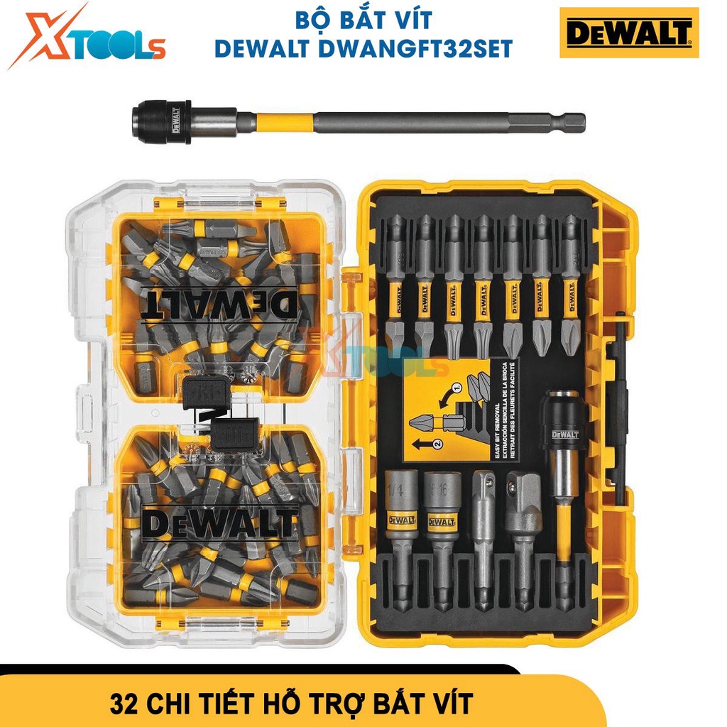 Bộ mũi vít 32 chi tiết DEWALT DWANGFT32SET hỗ trợ bắt, nối vít có từ, đầu vít khoẻ, cứng, chắc chắn [CHÍNH HÃNG][XTOOLS]