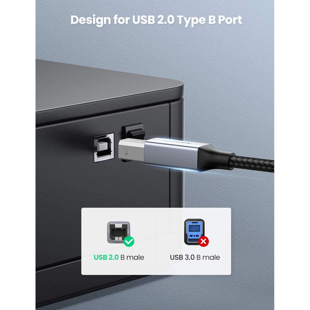 Dây máy in hỗ trợ cổng USB type C sang USB B dài 1-3m UGREEN US370