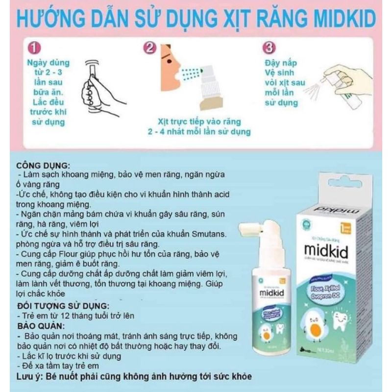 Trọn bộ xịt chống sâu răng Midkid bảo vệ men răng ngăn ngừa ố vàng chống sâu sún răng