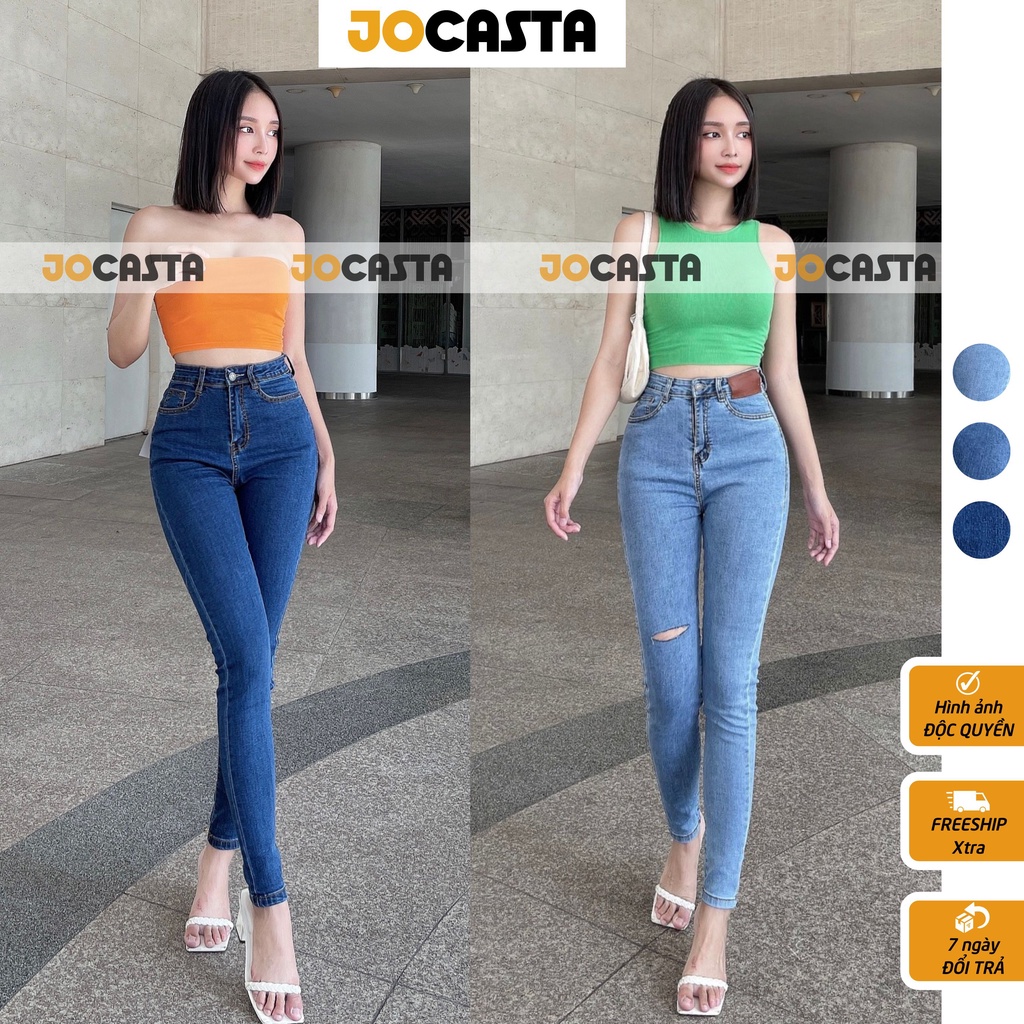 Quần jeans ôm skinny trơn rách nhiều kiểu 3 màu ôm body
