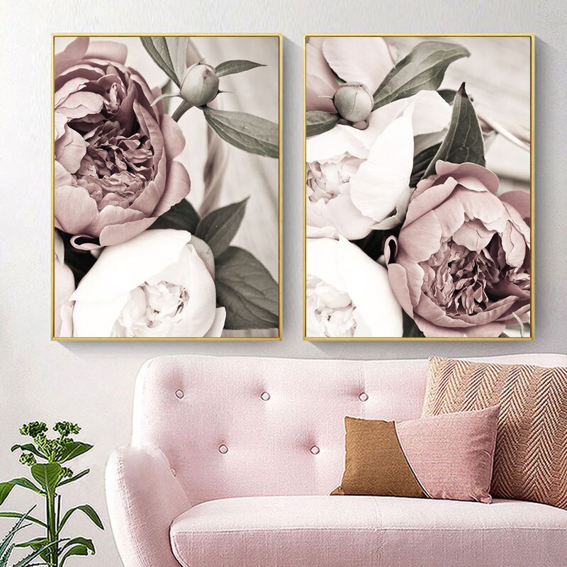 Tranh Vải Canvas Treo Tường In Hình Hoa Phong Cách Bắc Âu Hiện Đại Trang Trí Phòng Khách