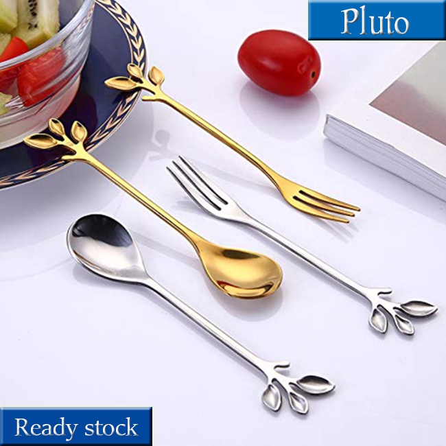 Muỗng/nĩa hình lá cây làm bằng thép không gỉ chất lượng cao