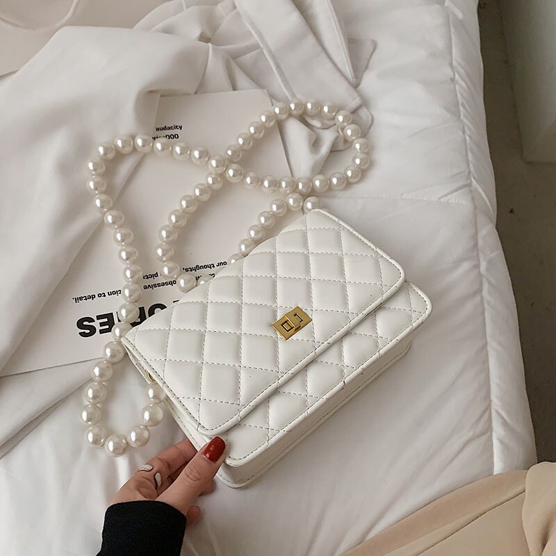 Túi Xách Nữ JASMIN NOIR Họa Tiết Ca Rô Đính Ngọc Trai Thời Trang