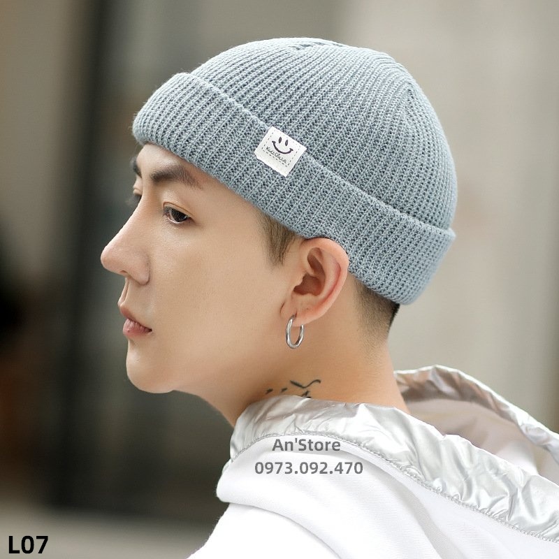 Mũ Nón Len beanie Trùm Đầu nam, nữ họa tiết mặt cười nhỏ Phong Cách Hàn Quốc Năng Động L07