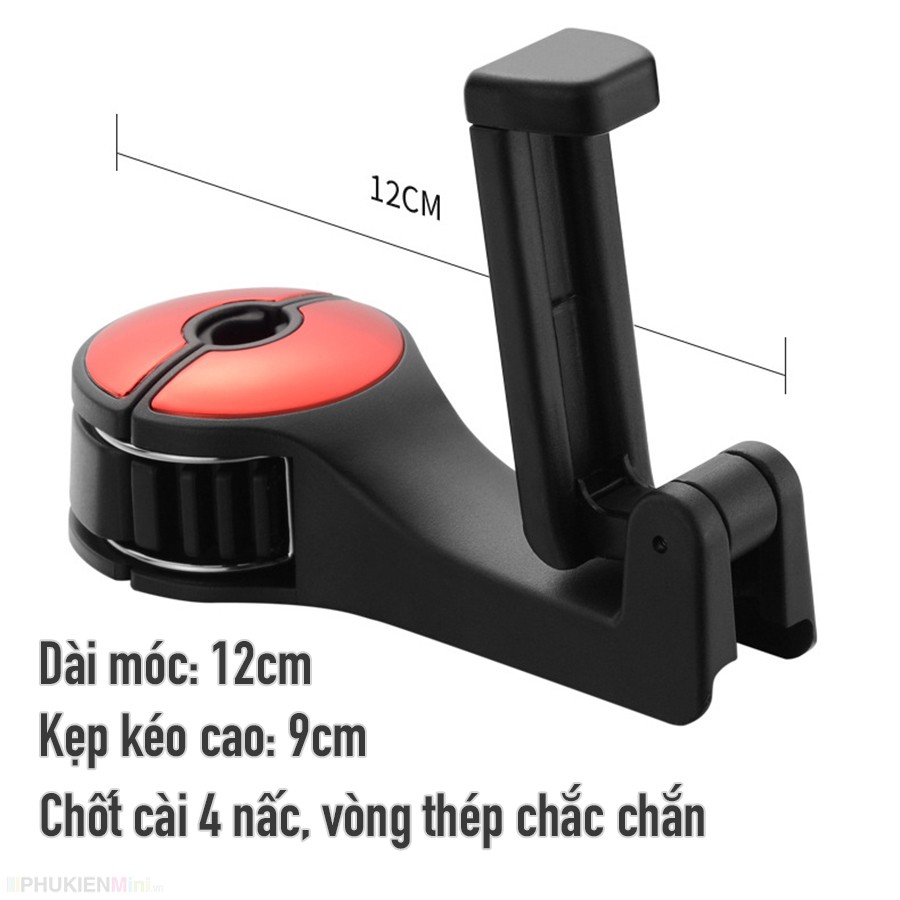 Giá móc treo đa năng kiêm kẹp đỡ điện thoại cài tựa đầu sau ghế ô tô, xe hơi thiết kế mới chốt cài kim loại chắc chắn...