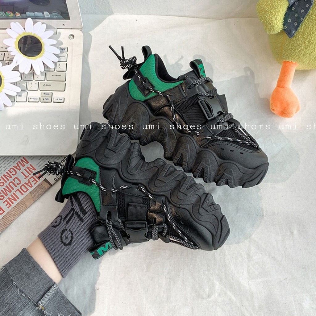 [NOWSHIP] Giày thể thao nữ đế cao răng cưa buộc dây kép trước sau cài khuy YM mới hot cá tính màu đen đẹp-UMI SHOES | BigBuy360 - bigbuy360.vn