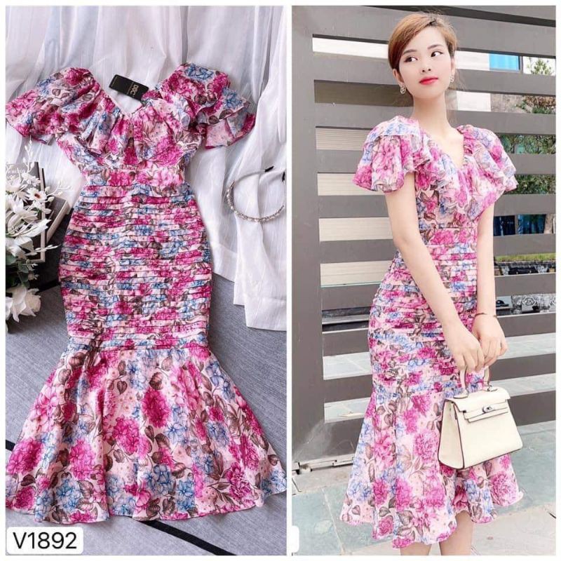 Đầm hoa cổ vuông tay cánh tiên S,ML | BigBuy360 - bigbuy360.vn