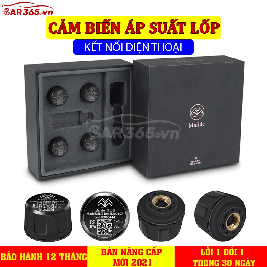 Cảm biến áp suất lốp van ngoài CAR365 cao cấp phân phối chính hãng Malide có kết nối với ứng dụng điện thoại