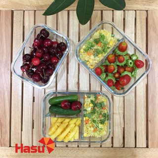 {Tự ghép bộ - Tự chọn số ngăn} Hộp cơm thủy tinh - Hộp đựng đựng thức ăn, thực phẩm chống tràn, đùa thìa inox cán sứ