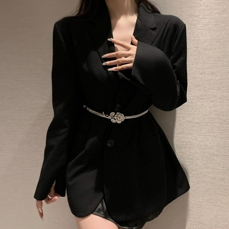 Dây Thắt Lưng Co Giãn Mặt Hoa Hồng Bằng Kim Loại Độ Co Giãn Cao Trang Trí Đầm Đầm