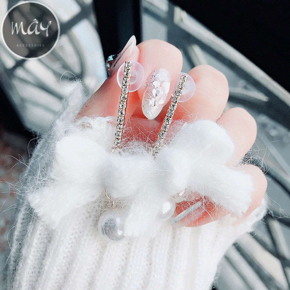 Bông tai nơ vải len hạt ngọc thời trang phong cách hàn quốc đáng yêu Mây Accessories
