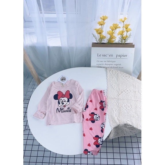 MBkid Bộ Dài Tay Quần Dài Áo Thun Lạnh Quần Thun QC Hoạ Tiết Hoạt Hình Mickey Minnie Gấu Pooh Cho Bé Từ 6kg Đến 21kg