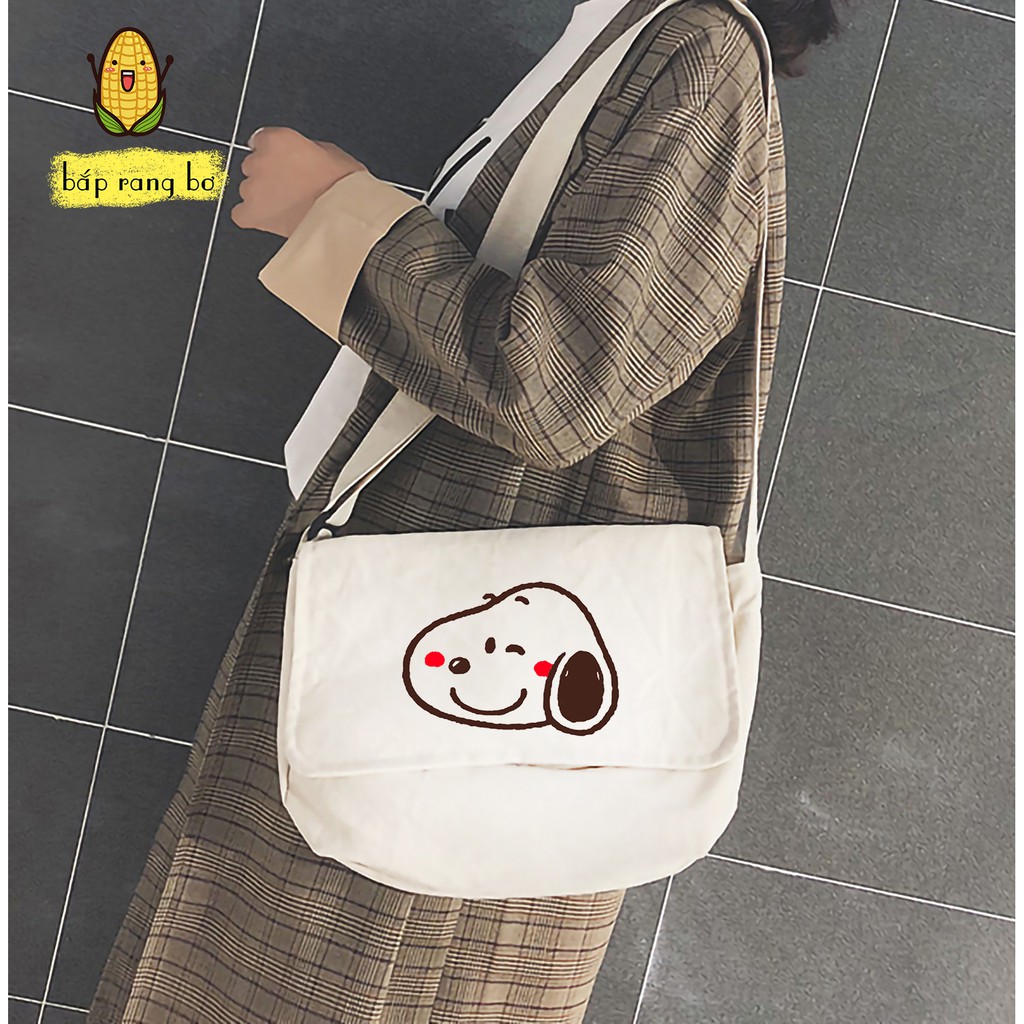 TÚI TOTE ĐEO CHÉO SNOOPY CÓ TÚI CON ĐỂ SÁCH A4