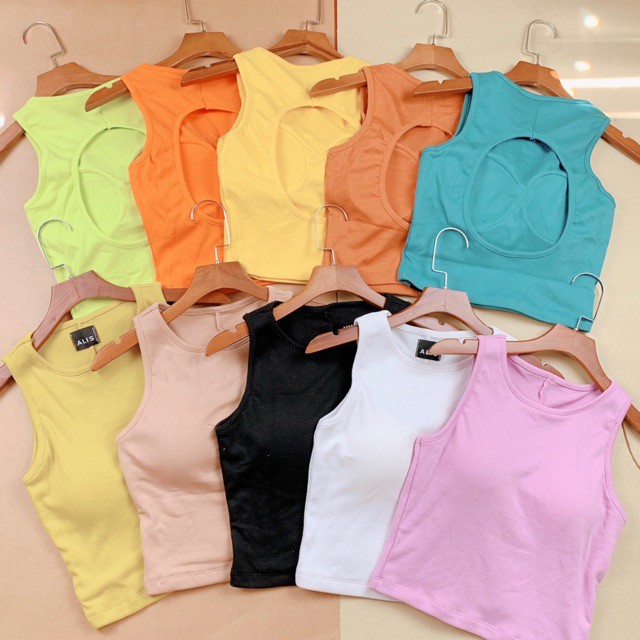 Áo Croptop Nữ Thun Trơn 3 Lỗ Ôm Body Sát Nách Kiểu Khoét Hở Lưng Có Độn Mút Ngực Không Tay Sexy Crop Top CRT 2021 Ba Lỗ