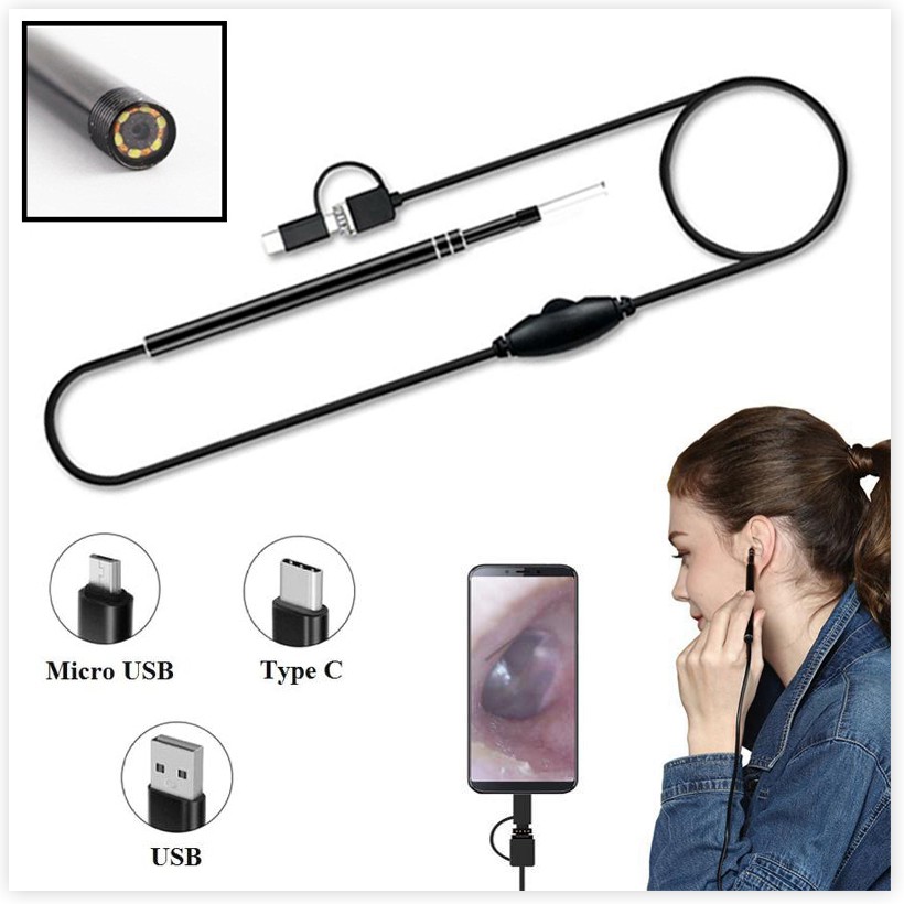 Camera Nội Soi Tai ✔️Chính Hãng✔️ 3 trong 1 có đèn LED, Nội Soi Tai Mũi Họng, Có Kết Nối Với Điện Thoại, Máy Tính