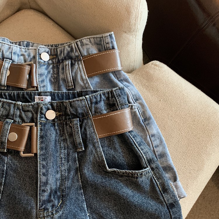 NUZIRO  Quần short jean  lưng cao phong cách retro thời trang cho nữ