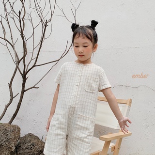 Bộ đồ cotton kẻ sọc EMBE' phong cách Hàn Quốc cho bé trai và bé gái - Kira Jumpsuit