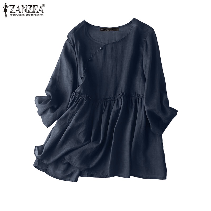 Zanzea Áo Kiểu Tay Lỡ 3 / 4 Màu Trơn Phong Cách Trung Hoa Dành Cho Nữ