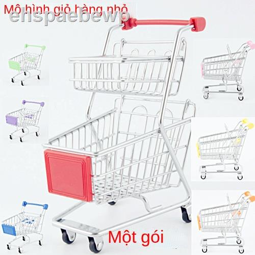 Xe đẩy hàng mini bằng thép không gỉ siêu thị sáng tạo đồ chơi nhà trẻ em mô hình trang trí