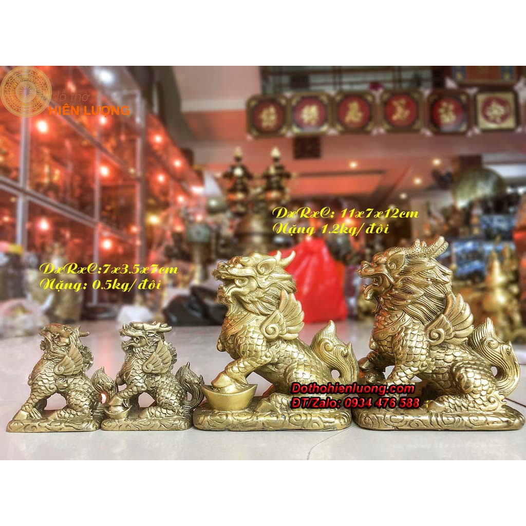 Đôi Tượng Kì Lân Cưỡi Mây Bằng Đồng Cao 7cm