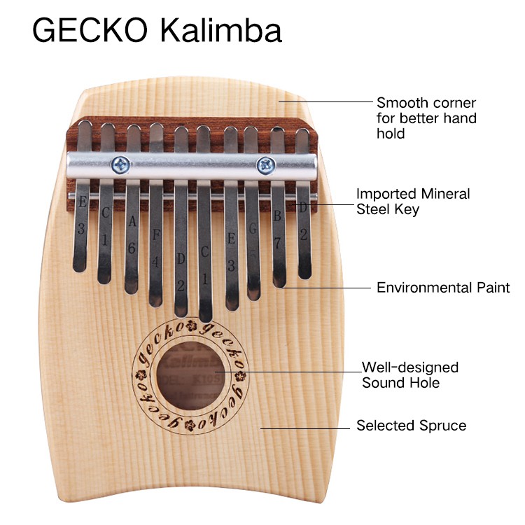 Đàn Kalimba Gecko Gỗ Thông 10 Phím Model K10SP