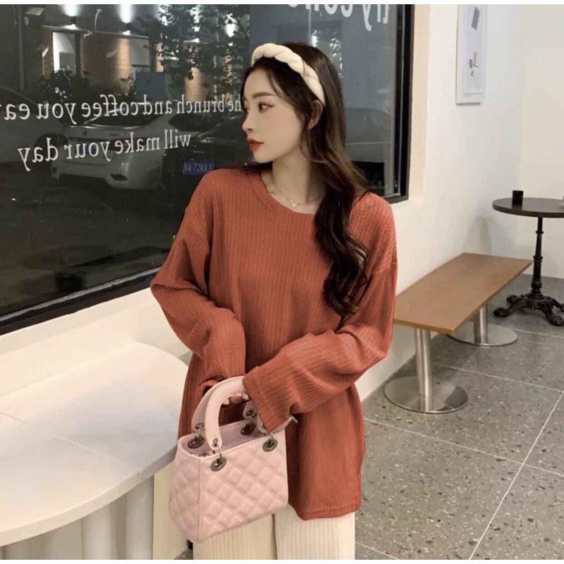 Áo Tổ Ong Cổ Tròn Dài Tay Nữ [FREESHIP] Thun giấy form rộng kiểu dáng basic, phông suông màu vintage hàn quốc Thu đông