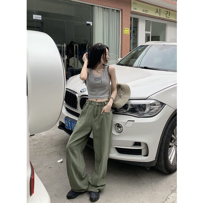 Quần Jean Ống Rộng Lưng Cao Phong Cách Đường Phố Mới Mùa Hè Dễ Phối Đồ Có Thể Điều Chỉnh Kích Cỡ Lớn Cho Nữ