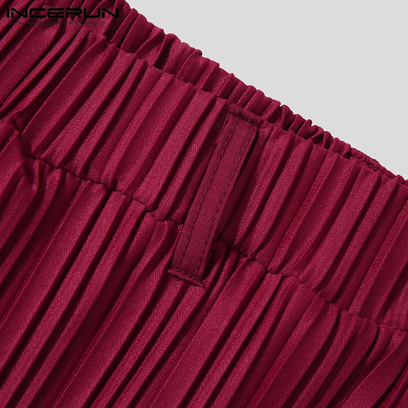 Quần dài Incerun ống rộng lưng thun co giãn màu sắc đơn giản cho nam