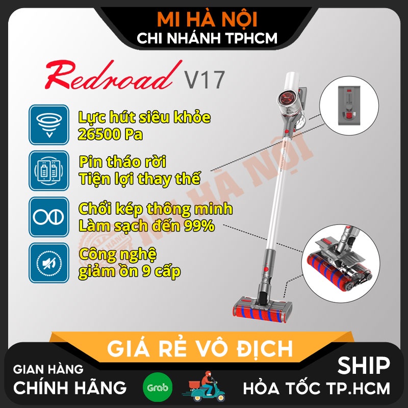Máy hút bụi không dây cầm tay Redroad V17 - Lực hút vô địch - Chổi lăn kép- Bảo hành 2 năm