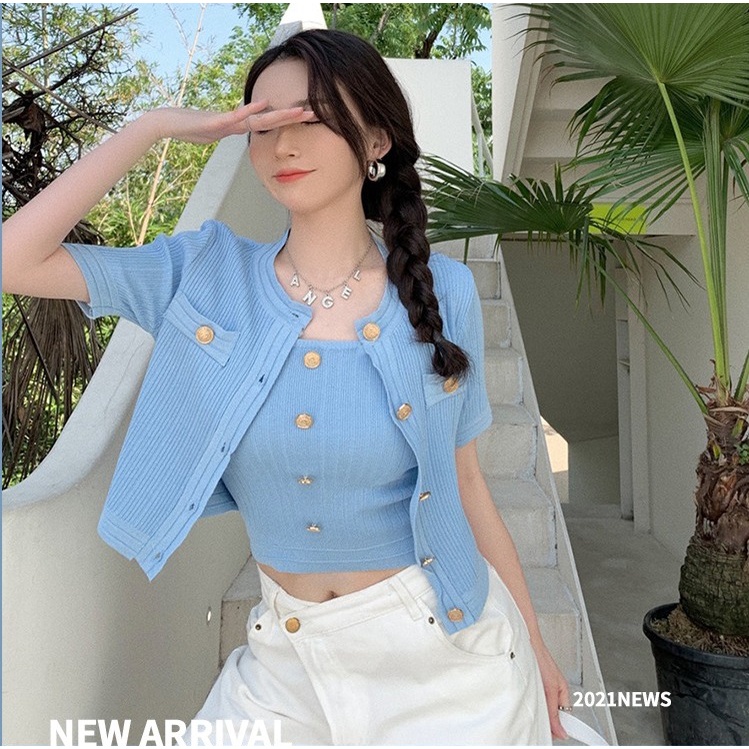 Áo cardigan ZHELIHANGFEI dệt kim mỏng tay ngắn phong cách retro mùa hè 2022