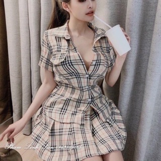 BỘ CARO CHÂN VÁY TENNIS ÁO SƠ MI NGẮN TAY