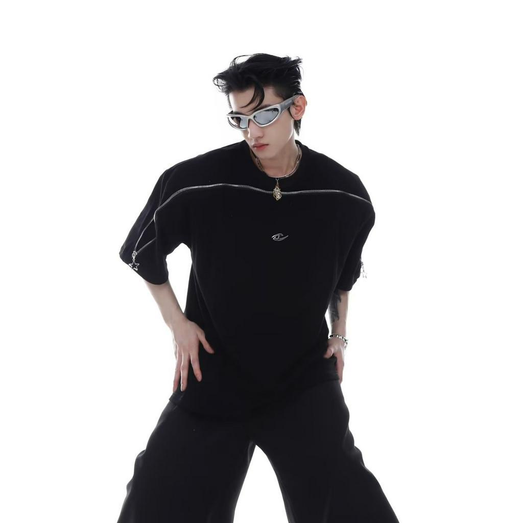 Áo Thun Trơn Màu Thiết Kế Khóa Kéo Kim Loại Thời Trang hip hop Hàn Quốc Trẻ Trung Cho Nam