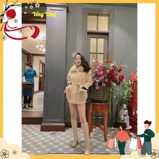 Ak0010 - áo khoác dạ ép màu be cổ lông kèm đai nữ