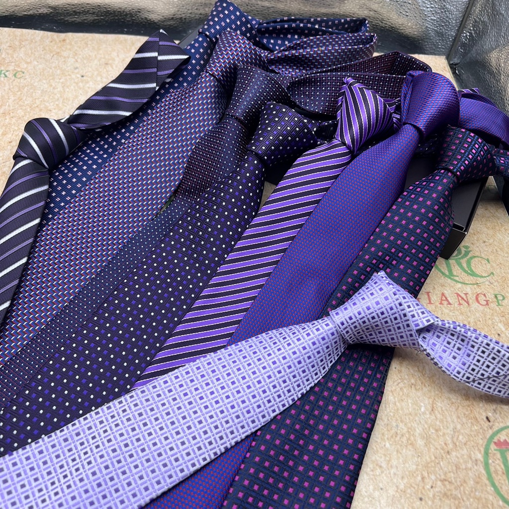 Cà vạt nam màu tím trung niên bản 8cm dài tự thắt hàng dầy 3 lớp dành cho Lãnh Đạo Giangpkc Phụ kiện nam