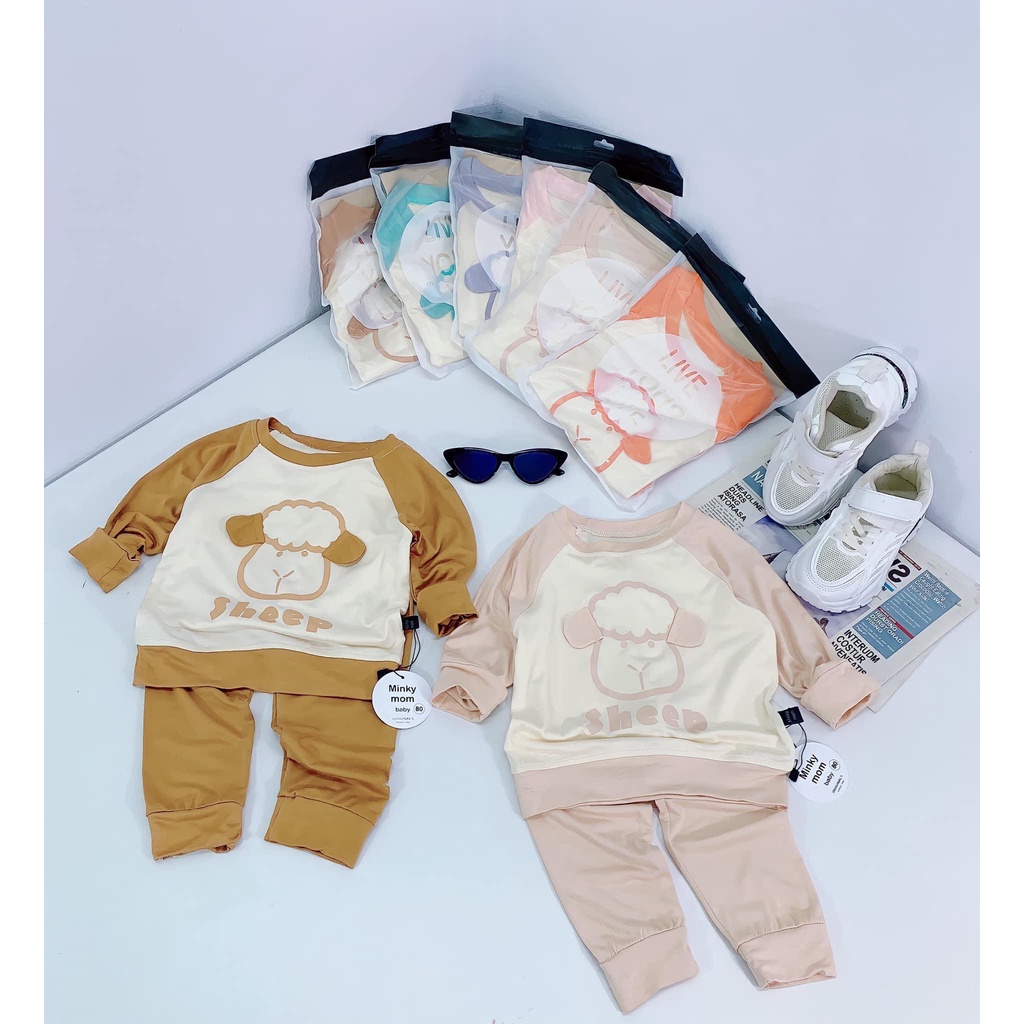 Bộ Dài Tay THUN LẠNH MINKY MOM Họa Tiết Cừu Cute Cho Bé, Bộ quần áo dài tay cho bé trai bé gái từ 5-18kg