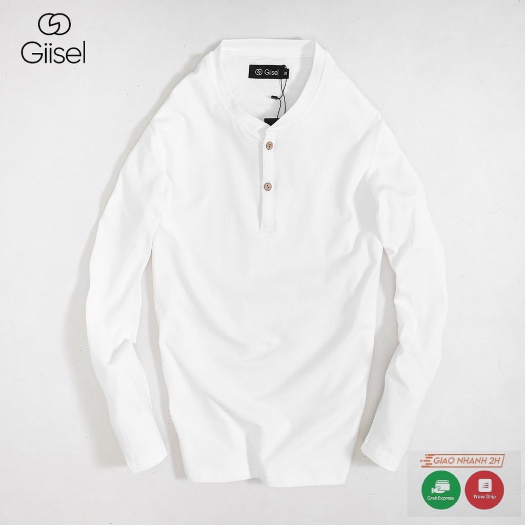 Áo thun cổ 3 khuy henley dài tay chất liệu cotton co giãn Giisel