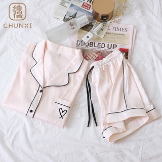 Bộ ngủ pijama lụa cao cấp thêu trái tim