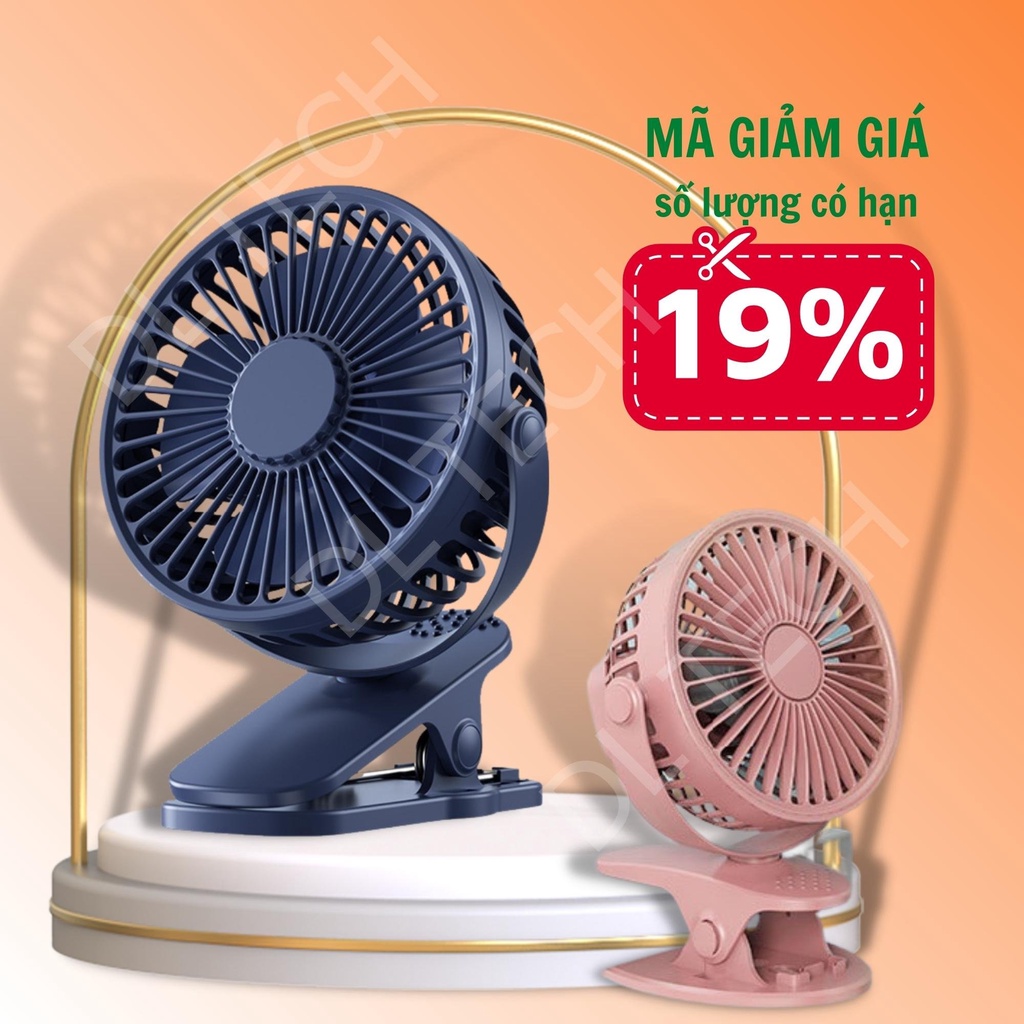 Quạt Sạc Pin Tích Điện Chân Kẹp Bàn Xe Đẩy ô tô Xoay 720 Độ 3 Tốc Độ được chọn màu DL TECH mã A8