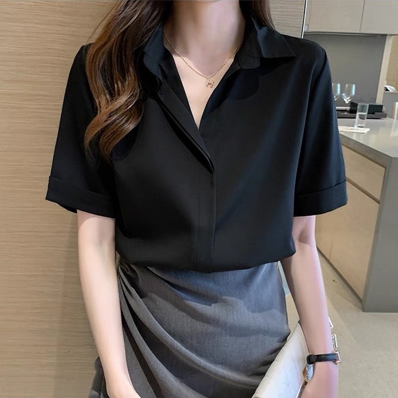 Áo sơ mi nữ tay ngắn nẹp đôi giấu nút siêu xinh, vải manggo xịn sò loại tốt