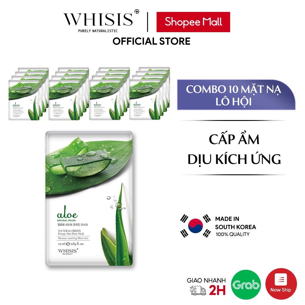 Combo 10 Mặt Nạ Lô Hội WHISIS Aloe Super Moisture Essence Siêu Cấp Ẩm Cho Da 25ml/miếng